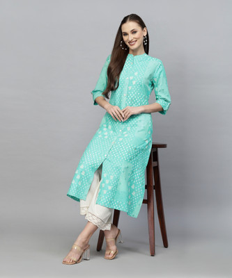 Stylum Women Printed A-line Kurta(Blue)