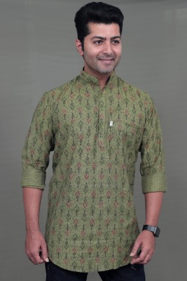 KACHCHAP Men Printed Straight Kurta(Dark Green)