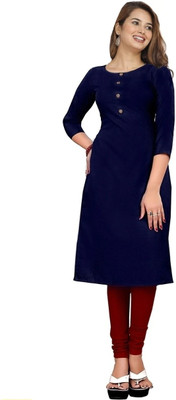 Adgood fashion Women Printed Straight Kurta(Dark Blue)