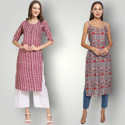 HouseOfCommon Women Printed Straight Kurta(Multicolor)