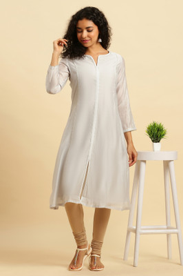 W Women Solid A-line Kurta(Grey)
