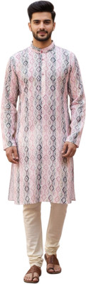 Maansri Men Floral Print, Printed Straight Kurta(Pink)