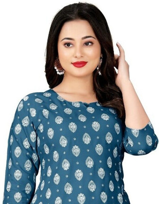 HOCC Women Printed Straight Kurta(Light Blue)
