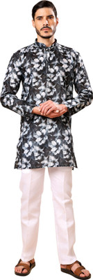 Ashak fashions Men Printed Straight Kurta(Black, White)