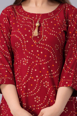 NUPITAL Women Printed Anarkali Kurta(Red)