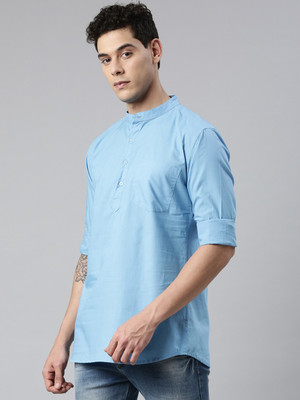 Kryptic Men Solid Straight Kurta(Blue)