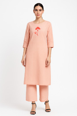 Clothing Stories Women Embroidered Straight Kurta(Pink)