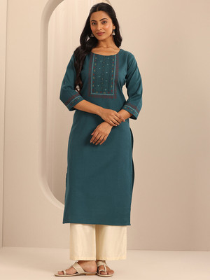 LIBAS Women Printed A-line Kurta(Blue)