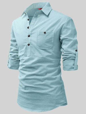 Yugnik Men Solid A-line Kurta(Light Blue)