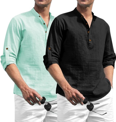 Apektra Men Solid Straight Kurta(Silver)