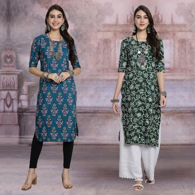 Moda Rapido Women Printed Straight Kurta(Multicolor)