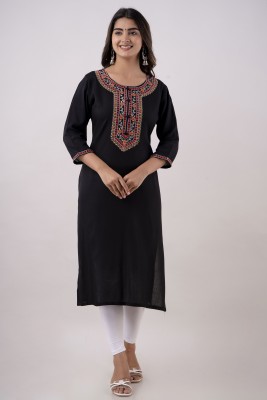 BRIJBESH Women Embroidered A-line Kurta(Black)