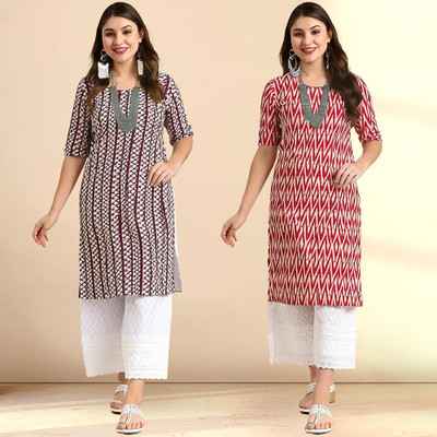 1 Stop Fashion Women Printed Straight Kurta(Multicolor)