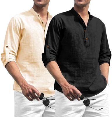 VIMASUTI Men Solid Straight Kurta(Beige)