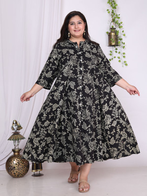 Swasti Women Floral Print A-line Kurta(Black)