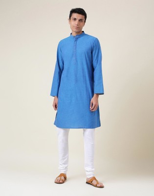 Fabindia Men Solid Straight Kurta(Blue)