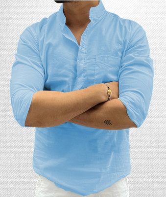 Noorify Men Solid Straight Kurta(Blue)