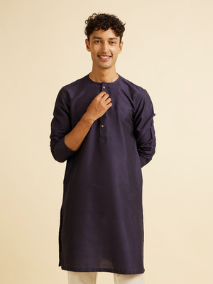 MANYAVAR Men Solid Straight Kurta(Blue)