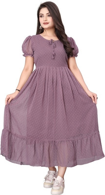 QUEUEE CREATION Women Solid Flared Kurta(Purple)