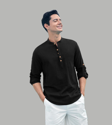 Univibe Men Solid Straight Kurta(Black)
