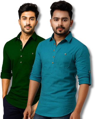 VIMASUTI Men Solid Straight Kurta(Green, Blue)
