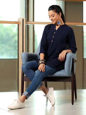 LIBAS Women Solid Straight Kurta(Blue)