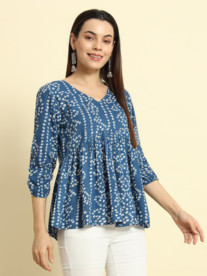 Sa Rasa Women Printed Flared Kurta(Multicolor)