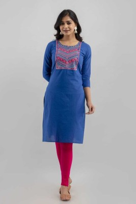 Radiksa Women Embroidered Straight Kurta(Blue)