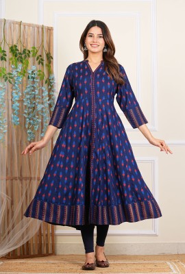 Yash Gallery Women Ikat Anarkali Kurta(Blue)