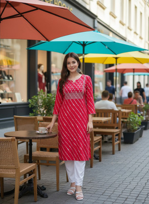 Sita Ramam Fashion Women Embroidered, Striped Straight Kurta(Pink)