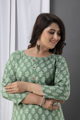 GREYSHADE Women Printed Straight Kurta(Green)