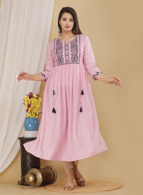 NEERJA FASHION Women Solid Flared Kurta(Pink)