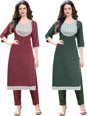 WhiteDoe Women Patchwork, Printed A-line Kurta(Maroon, Green)