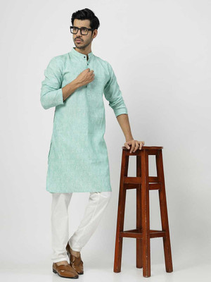 Rohilcrust Men Self Design Straight Kurta(Green)