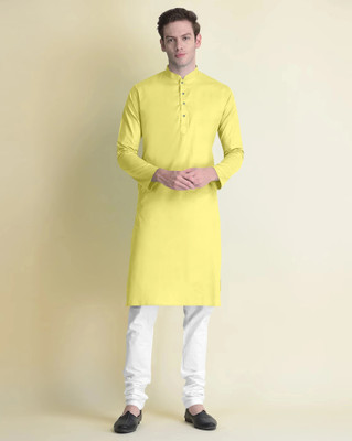 JENJEE Men Solid A-line Kurta(Yellow)