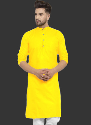 SURATILALA Men Solid Straight Kurta(Yellow)