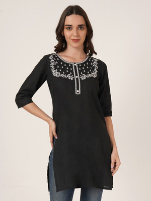 Roseverse Casual Embroidered Women Black Top