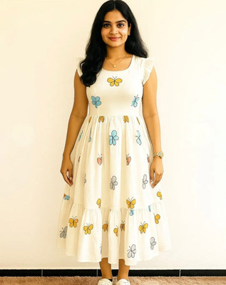 YASH VASTRA Women Printed Flared Kurta(White)