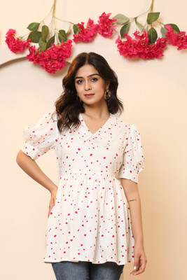Jaipuri Bunaai Women Floral Print Straight Kurta(White)