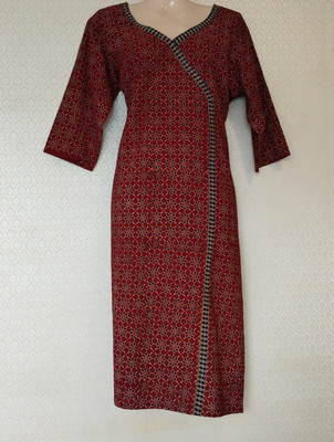 JINEES Women Printed Straight Kurta(Maroon, Black)