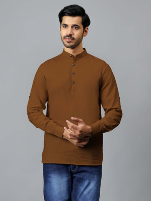 Yugnik Men Solid A-line Kurta(Brown)