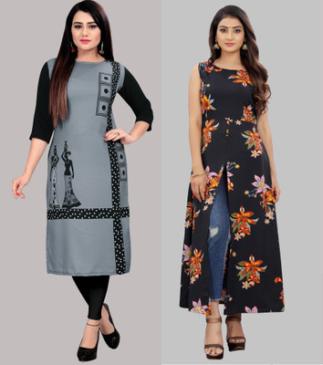 Hiral Creation Women Floral Print Straight Kurta(Pink, Orange)