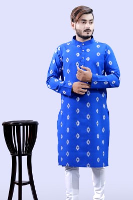 Tibra Collection Men Printed Straight Kurta(Blue)