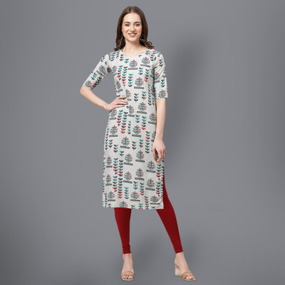 1 Stop Fashion Women Printed Straight Kurta(Beige)