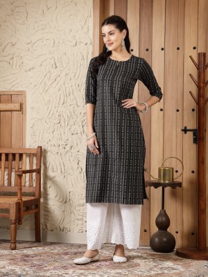 Stylum Women Woven Design Straight Kurta(Black)