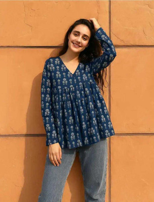 MAAJISA Women Printed Flared Kurta(Blue)