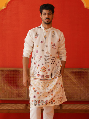Jompers Men Embroidered Straight Kurta(Multicolor)