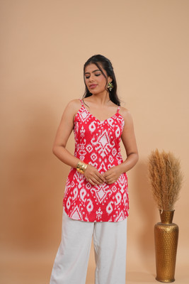 Sareeeba Women Ikat Straight Kurta(Red)