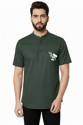 Super Weston Men Solid, Printed Straight Kurta(Dark Green)