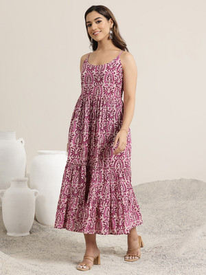 LIBAS Women Printed Flared Kurta(Purple)